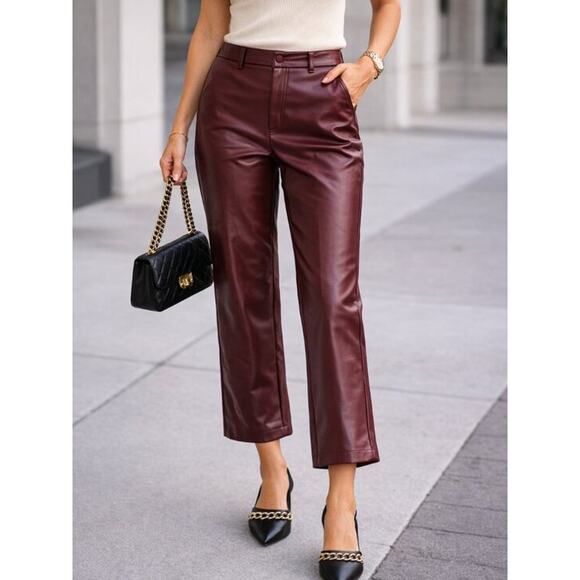 Central Park West Pants - Central Park West Burgundy Faux Leather Pants Cropped Straight Leg Size S NWT
